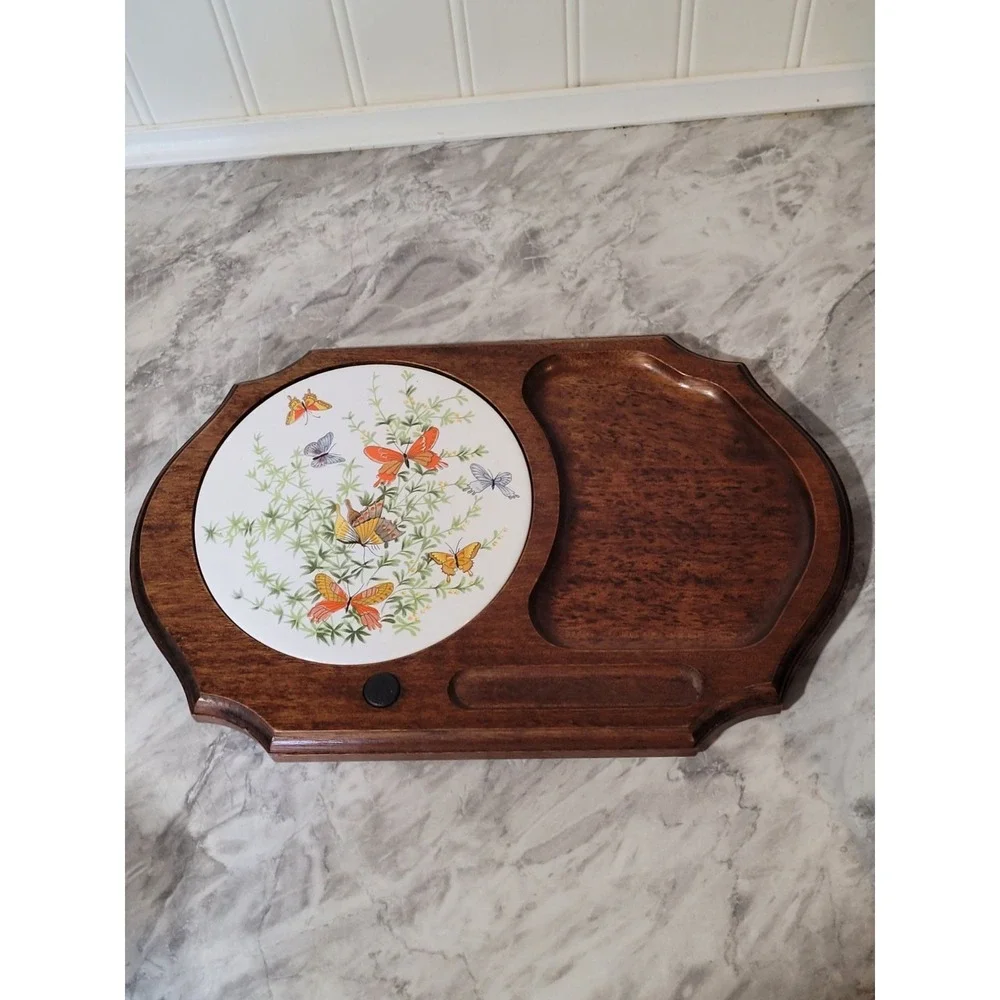 Vintage Shafford Japan Wooden Cheese Cracker Charcuterie Board Butterfly